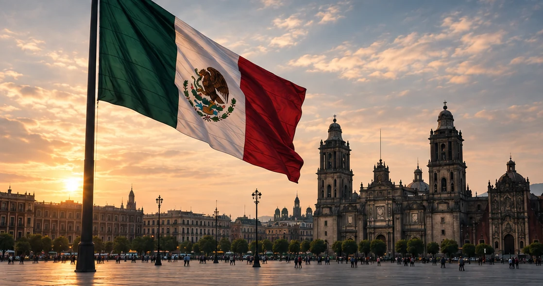 Representación de la bandera mexicana y la ciudad